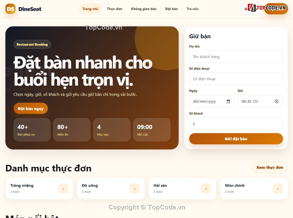 nhà hàng,Website đặt hàng,đặt bàn nhà hàng